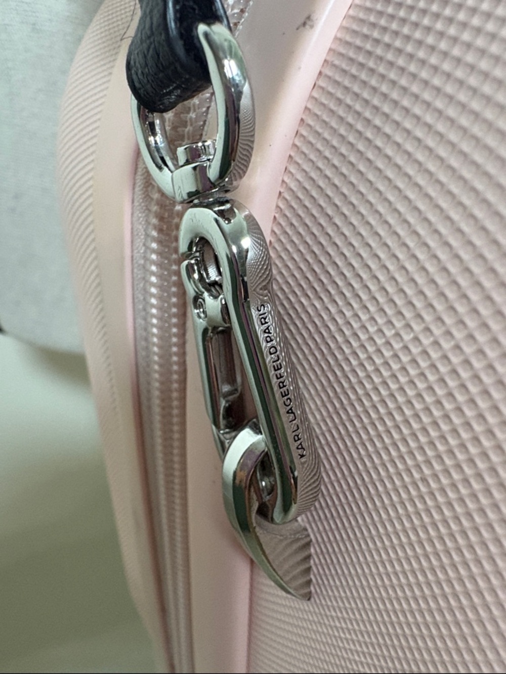 Karl Lagerfeld Pale Pink Embossed Hardcase Crossbody with Branded Strap - Picture 5 of 10